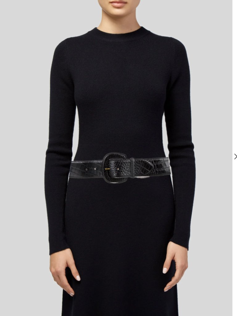 Lauren Ralph Lauren Wide Croc Embossed Leather Wide Belt Women Large Black
